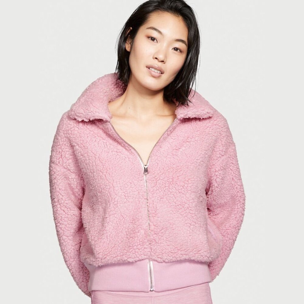 Victoria’s Secret ✦ Plush Fleece Zip Jacket ✦ Pink Embroidered Logo Back Soft XL - Picture 6 of 7
